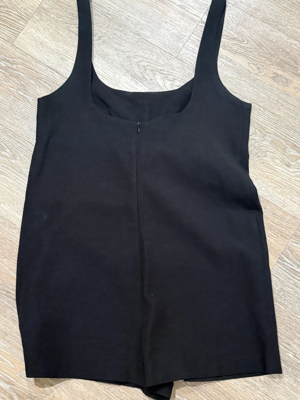 Zara Black Linen Blend Square Neck Playsuit Romper Jumpsuit Back Zip Size S